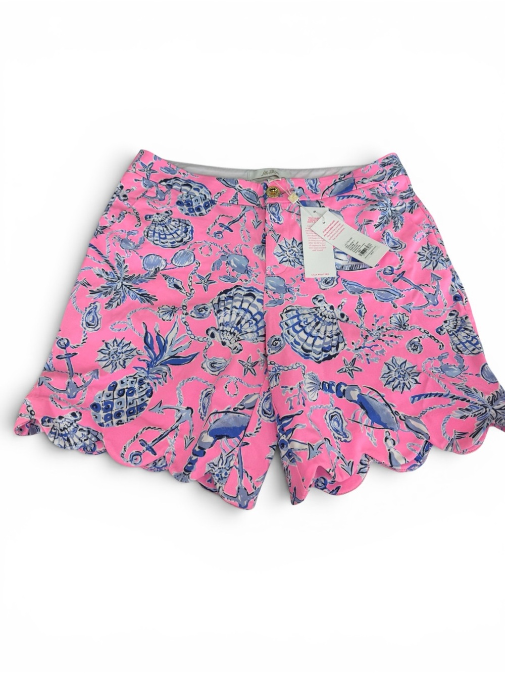 Lilly Pulitzer Pink Tropical Scallop-Hem High-Waist Shorts